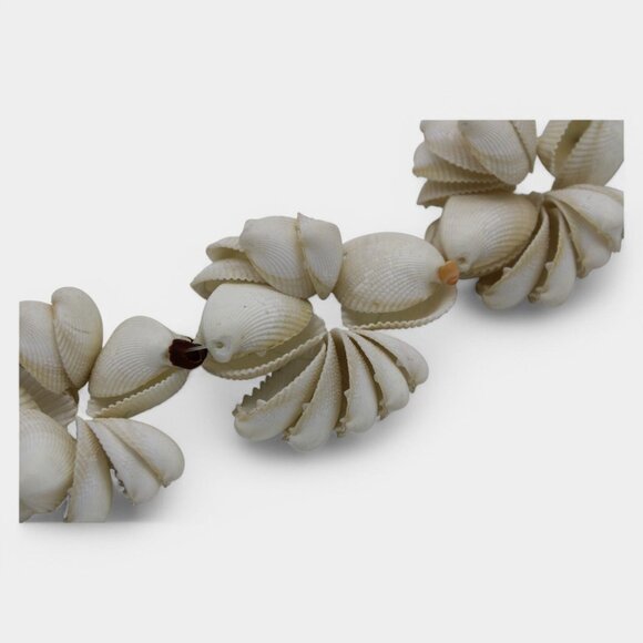 Handmade Seashell Lei Necklace With Natural White Shells In A Floral Beach Desig - Picture 5 of 7